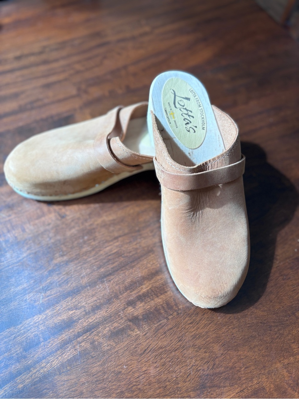 Lotta From Stockholm Tan Suede Clog Mules with Instep Strap
